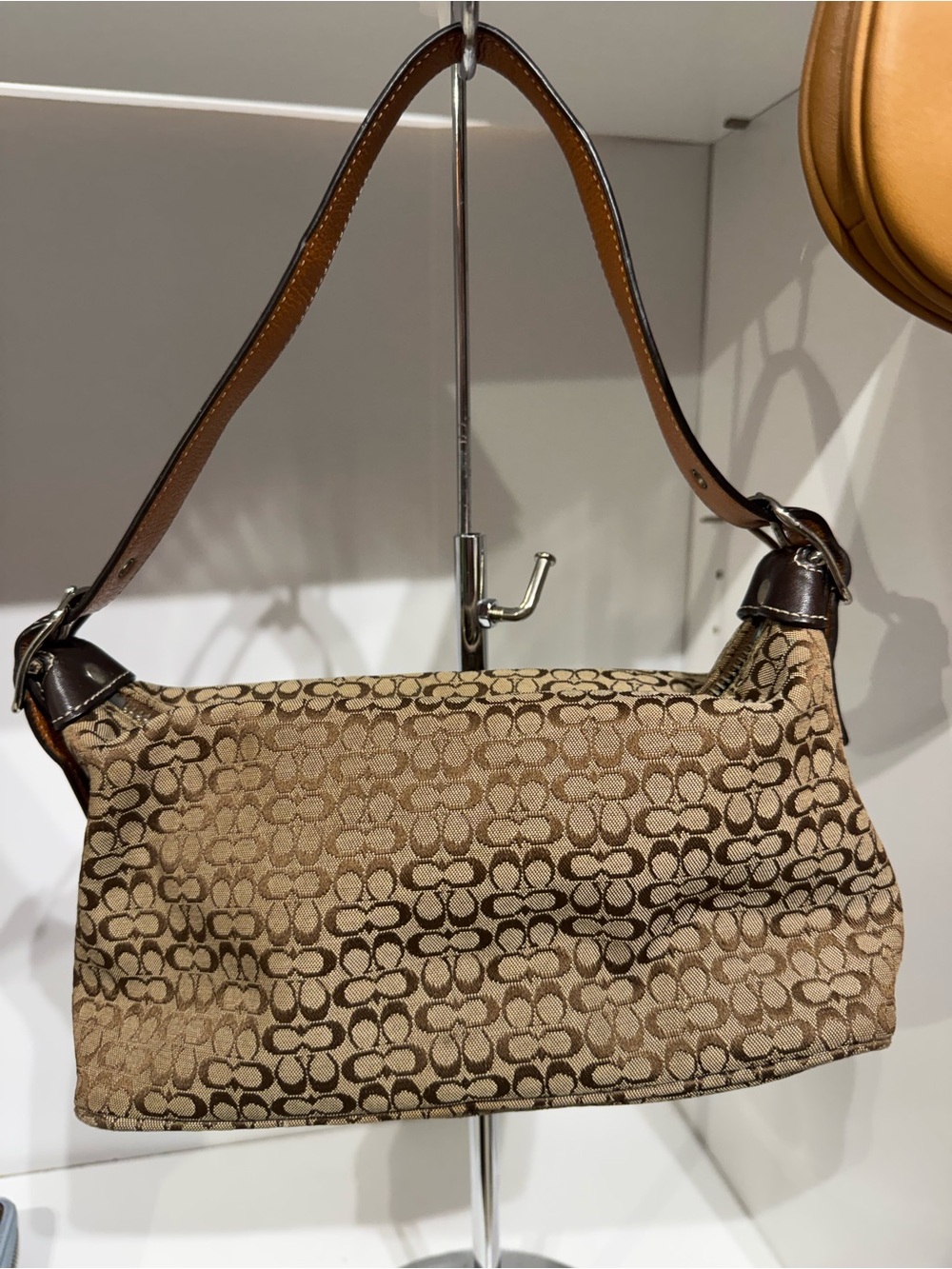 Coach Tan and Brown Signature Jacquard Shoulder Bag